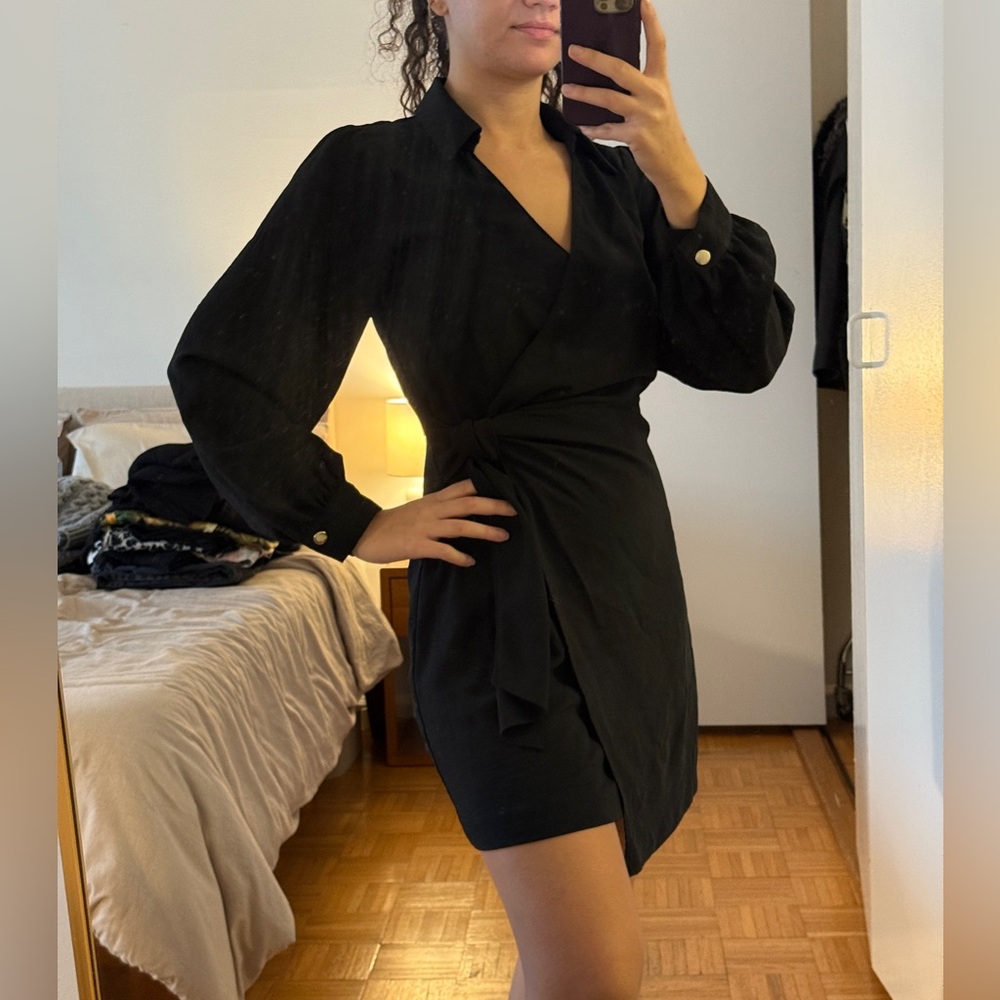 Zara Black Long Sleeve Wrap Dress